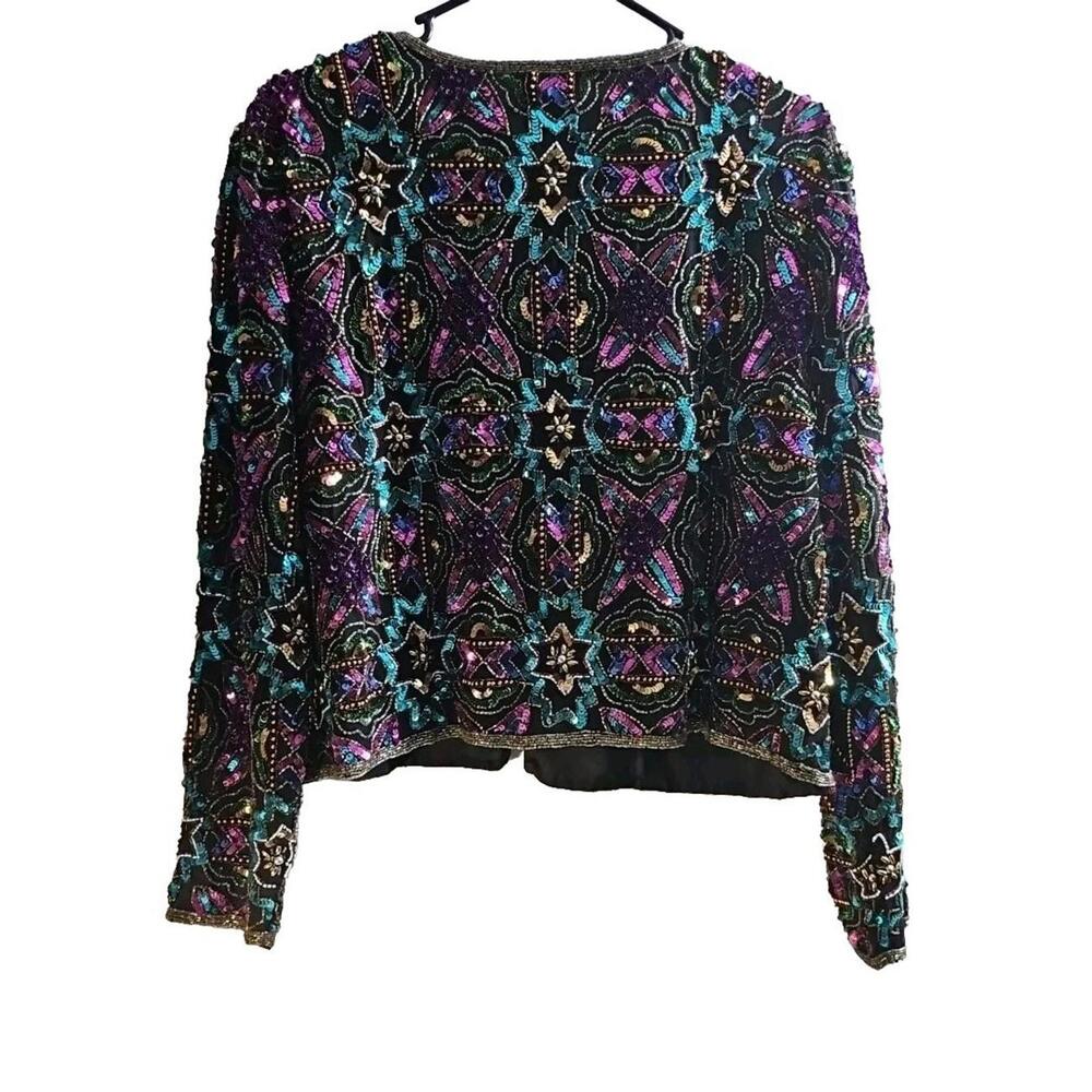 Vintage Stenay Jacket Silk Multi-color Embellished Lined Party Cocktail Size XL. - Picture 8 of 9